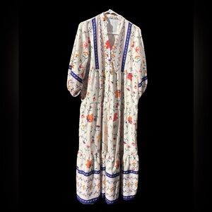Floral Maxi Dress with Blue Accents